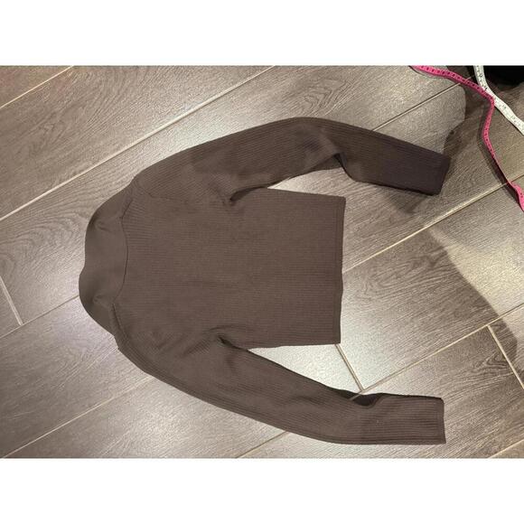 Women's Babaton Sculpt Knit Brown Ribbed Long Sleeve Polo sz M - Picture 3 of 5